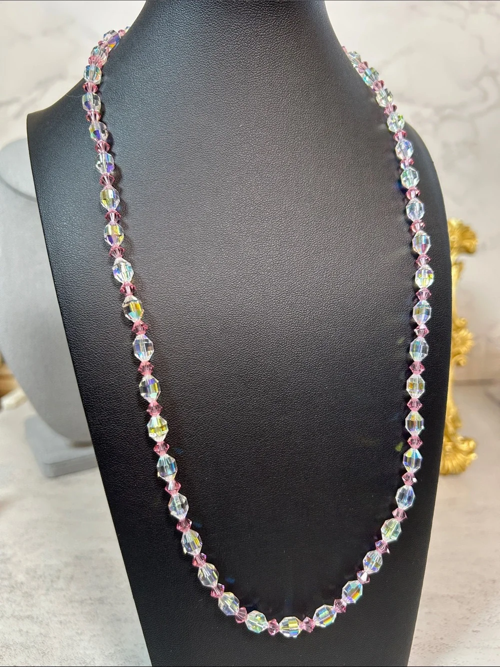 Aurora Borealis & Pink Crystal Necklace - ALL Crystals! - Picture 5 of 5